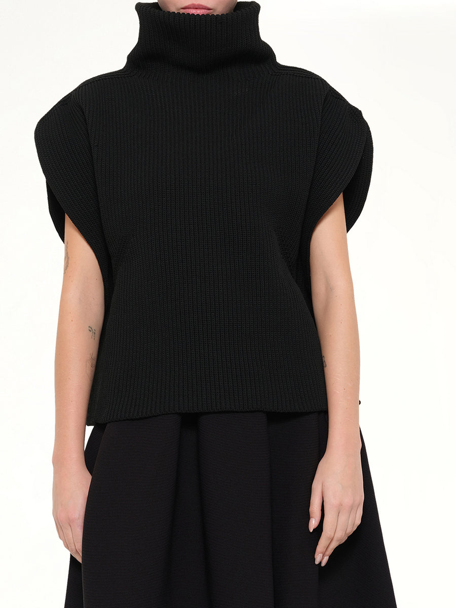 Low Gauge Crease Highneck Top in Black