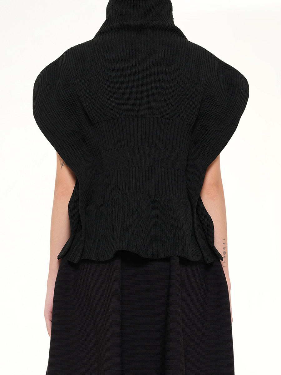 Low Gauge Crease Highneck Top in Black