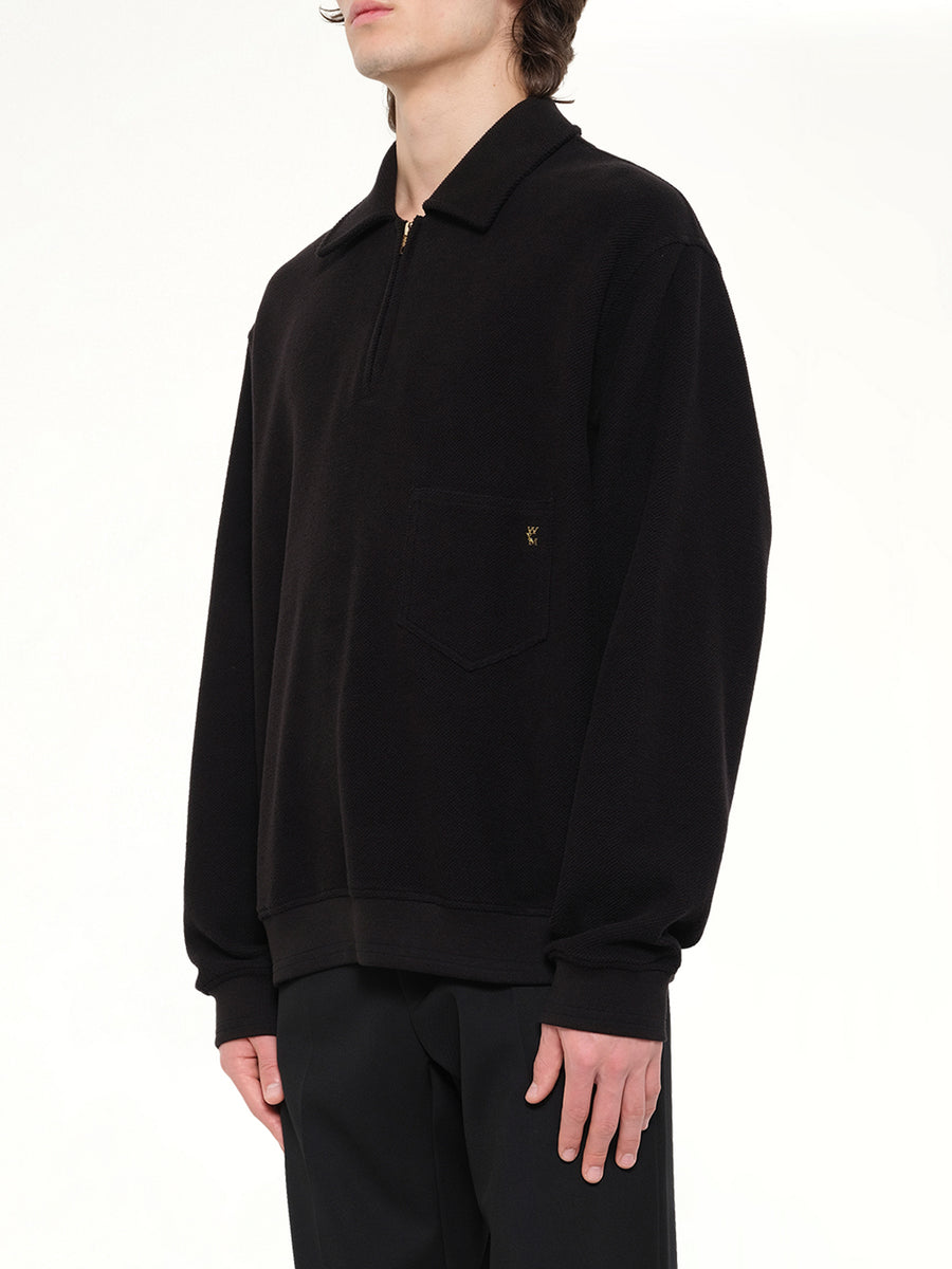 Cotton Quarter Zip Sweatshirt in Black