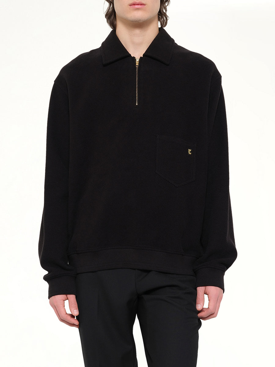 Cotton Quarter Zip Sweatshirt in Black