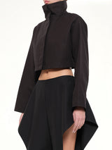 Silk Cotton Cropped Jacket in Black