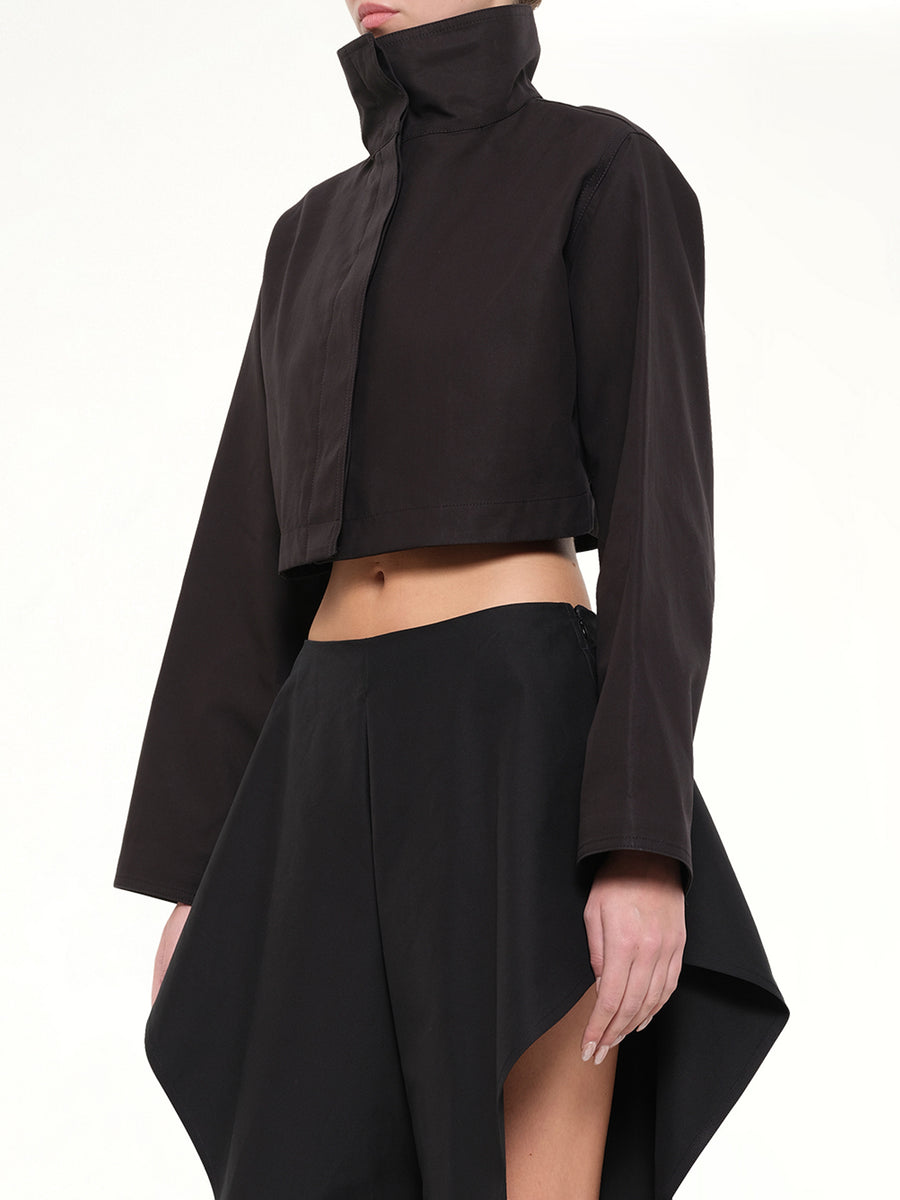 Silk Cotton Cropped Jacket in Black