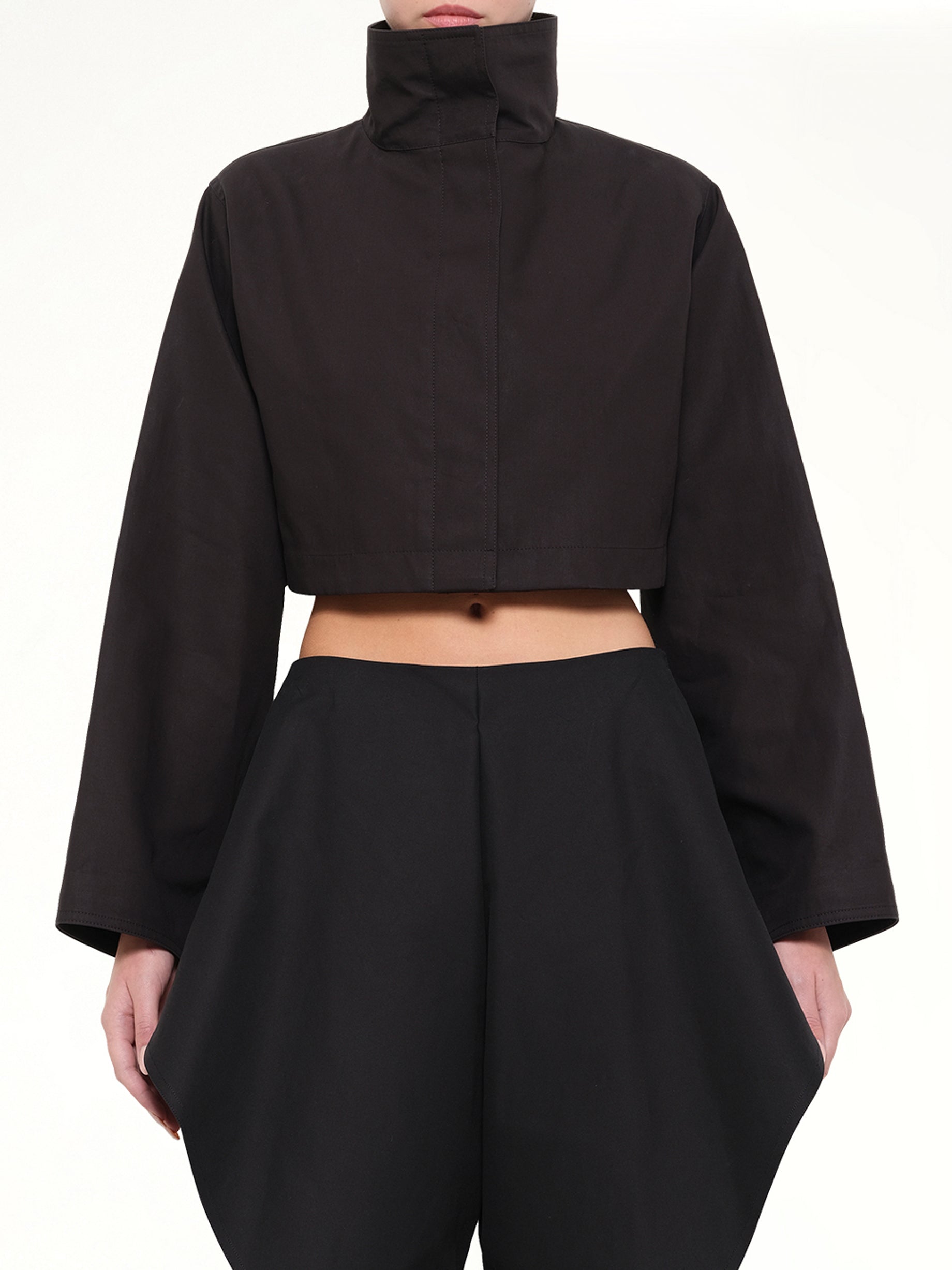 Silk Cotton Cropped Jacket in Black