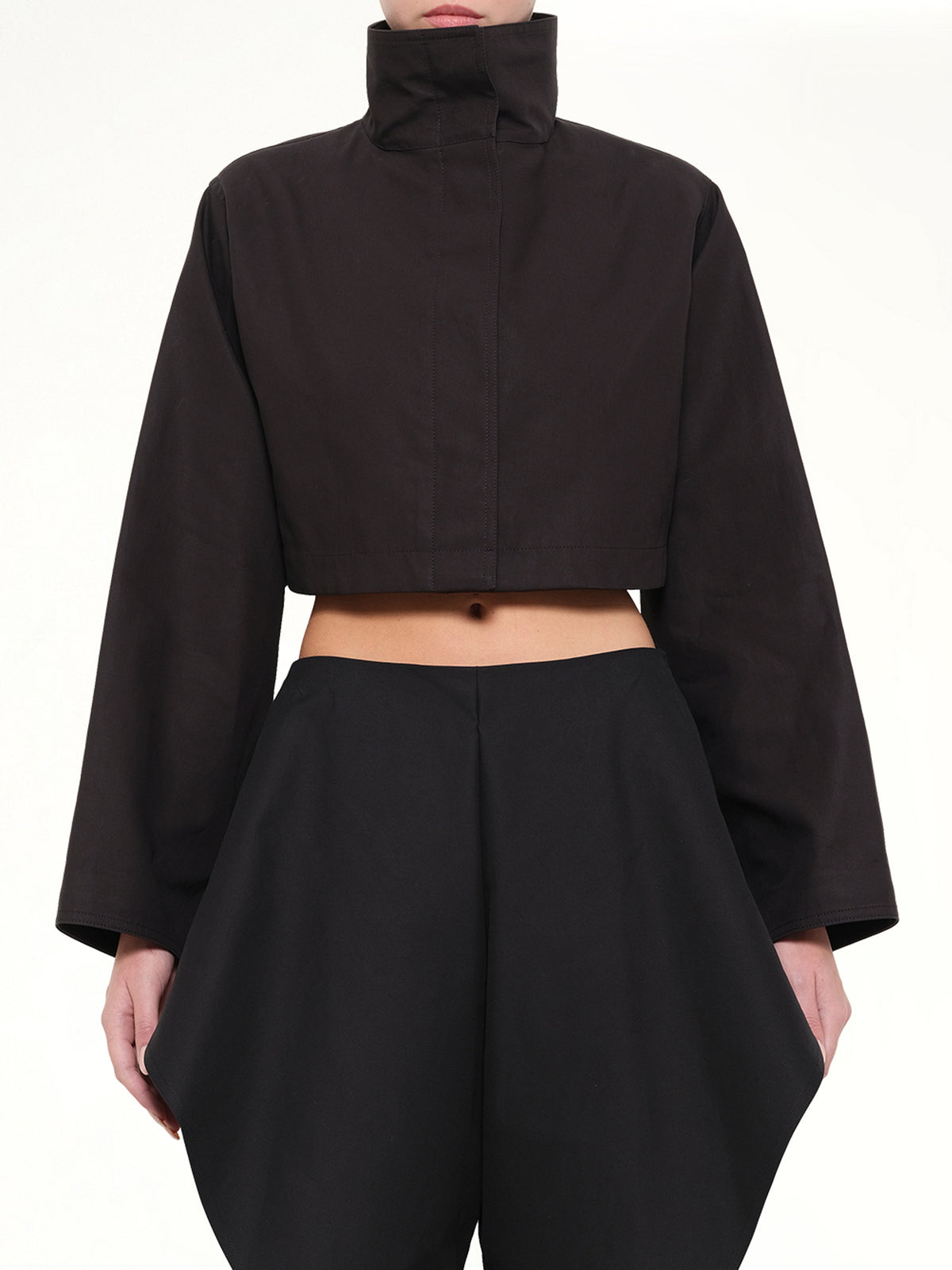 Silk Cotton Cropped Jacket in Black