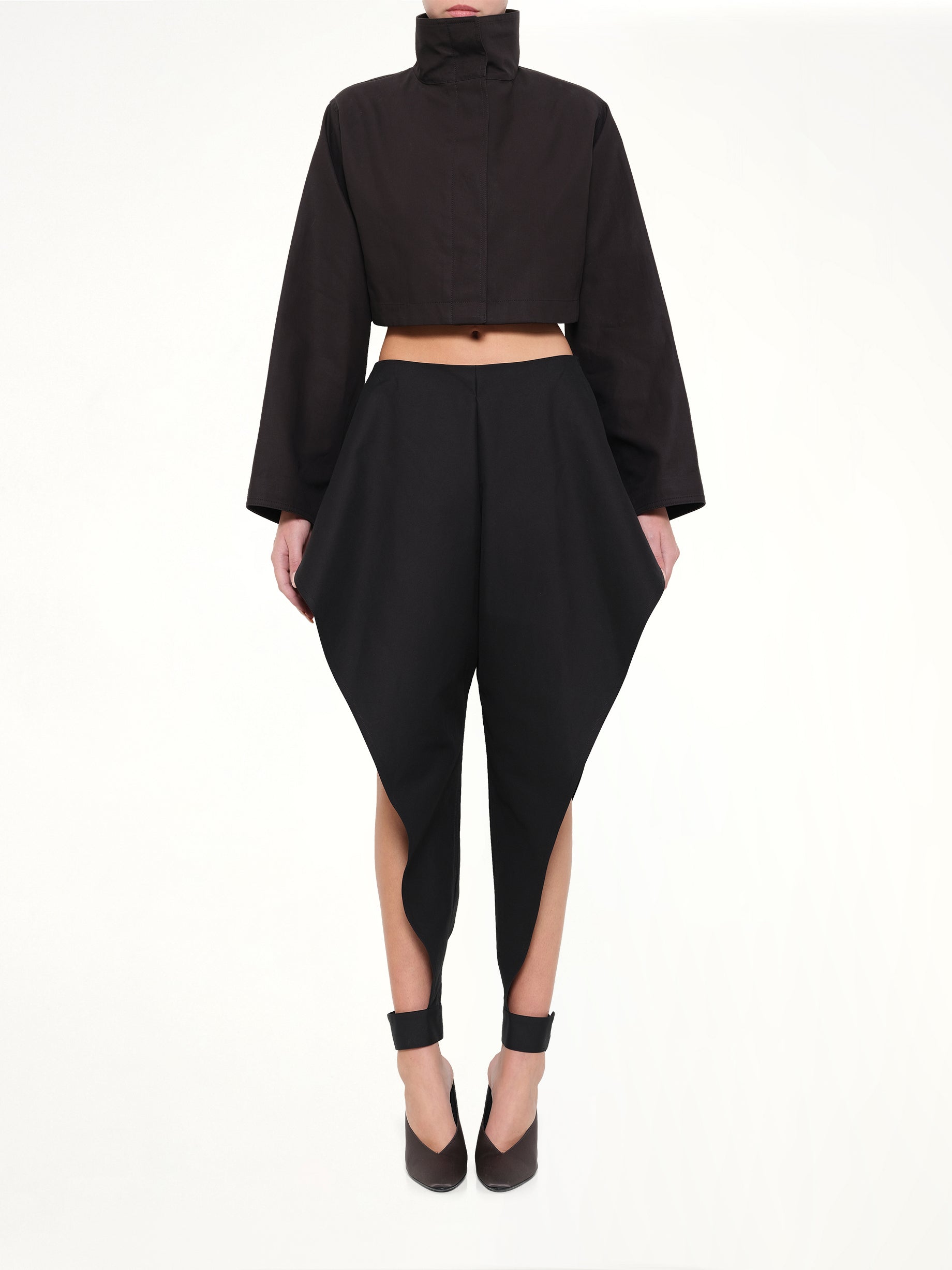 Silk Cotton Cropped Jacket in Black
