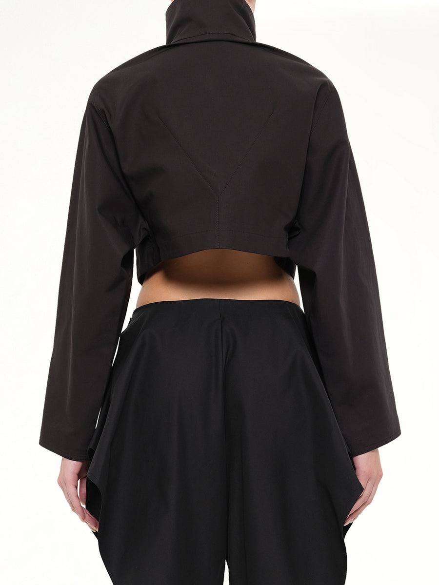 Silk Cotton Cropped Jacket in Black