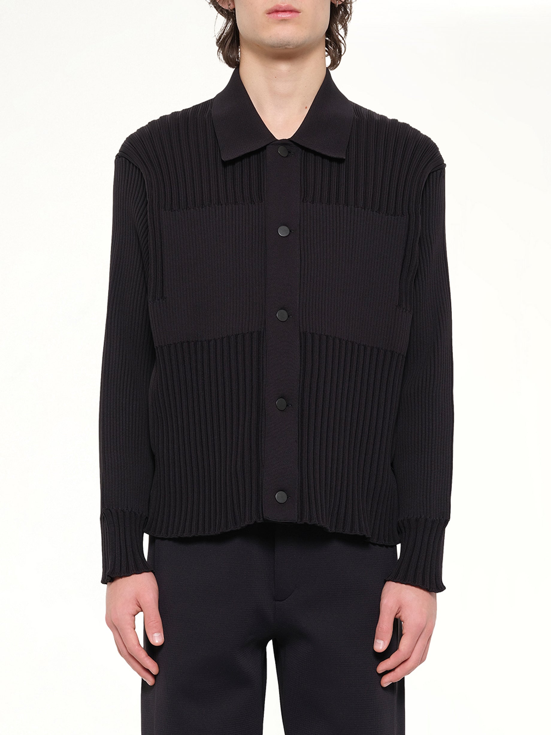 Fluted Shirt Collar Blouson in Black