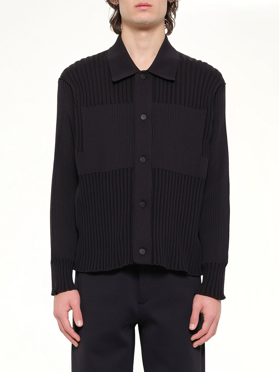 Fluted Shirt Collar Blouson in Black