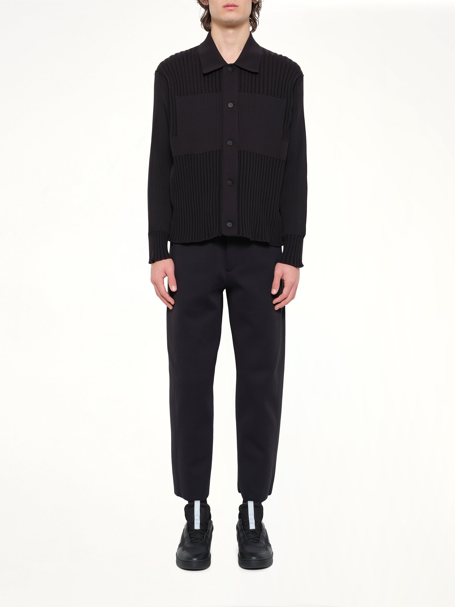 Fluted Shirt Collar Blouson in Black