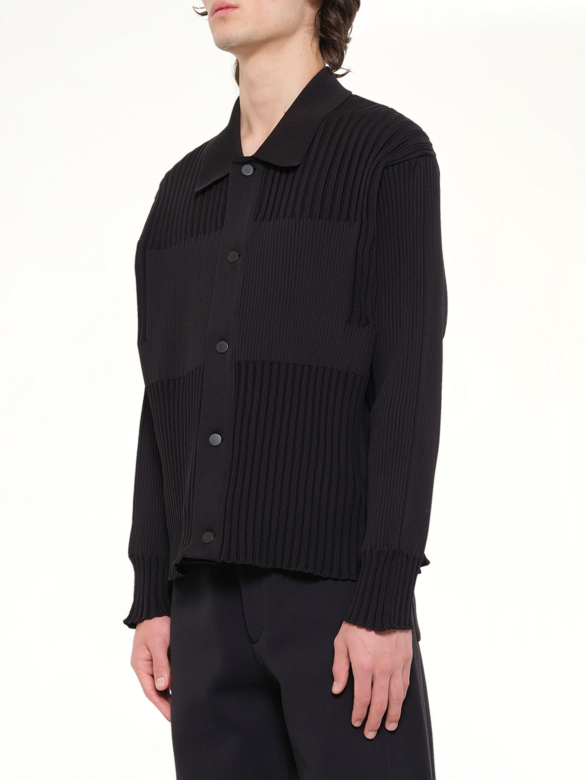 Fluted Shirt Collar Blouson in Black