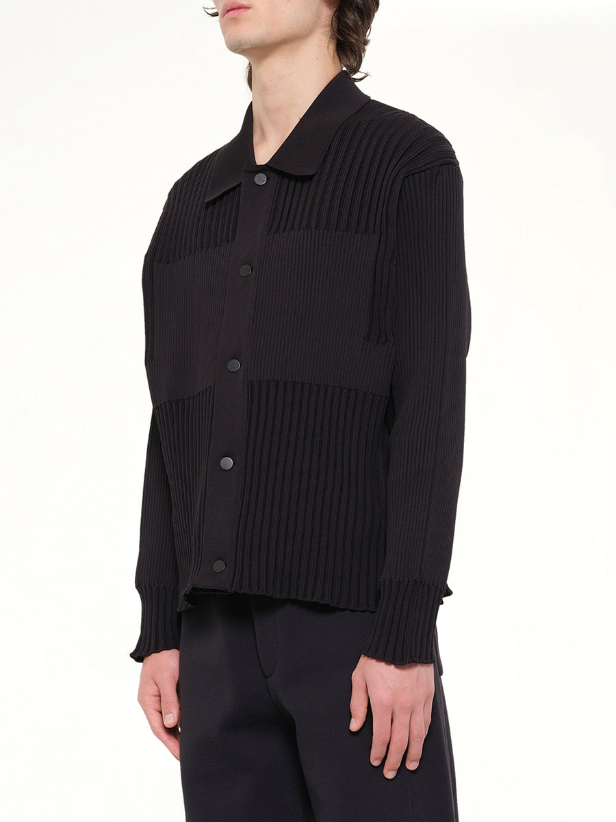 Fluted Shirt Collar Blouson in Black