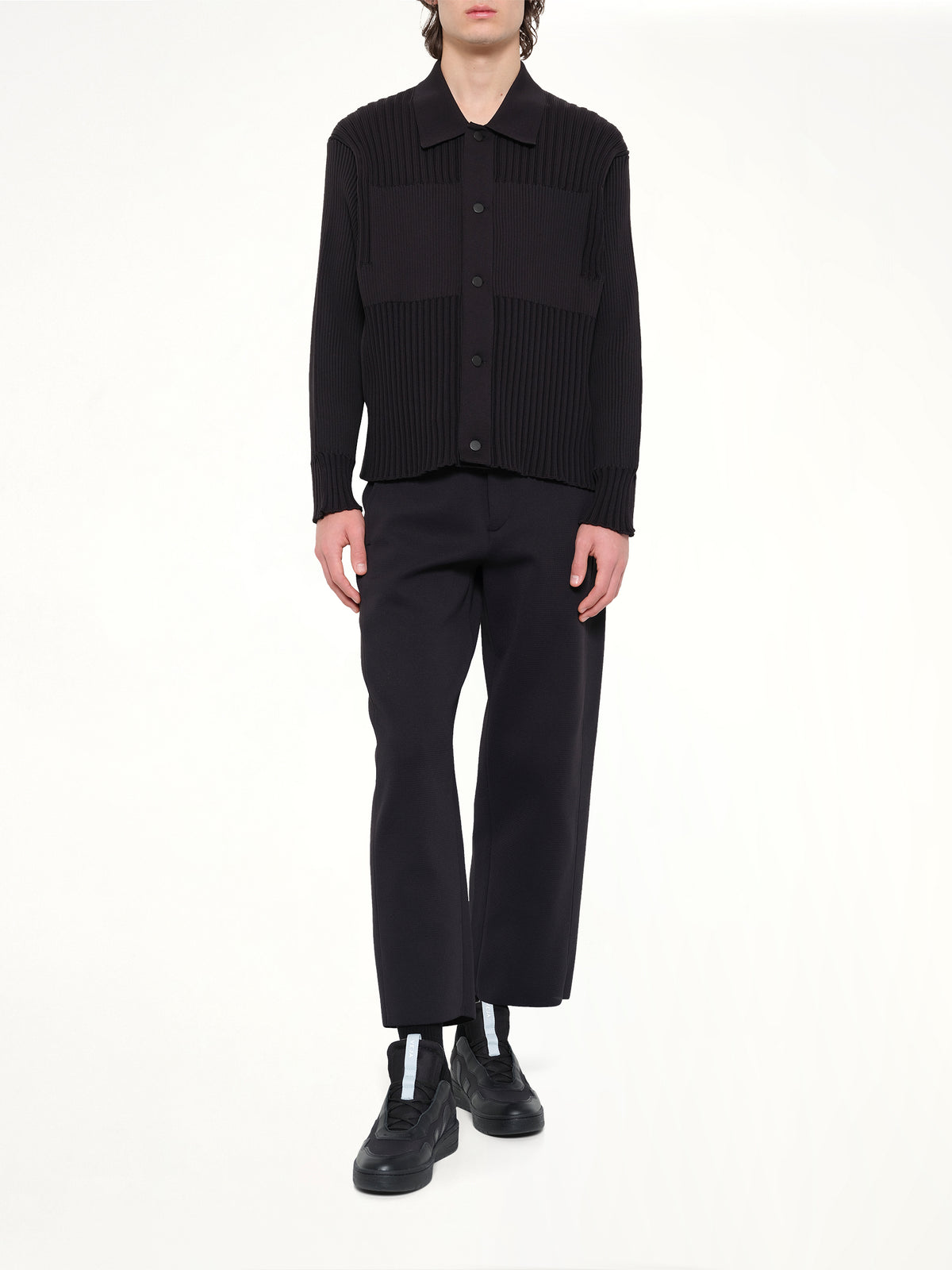 Fluted Shirt Collar Blouson in Black