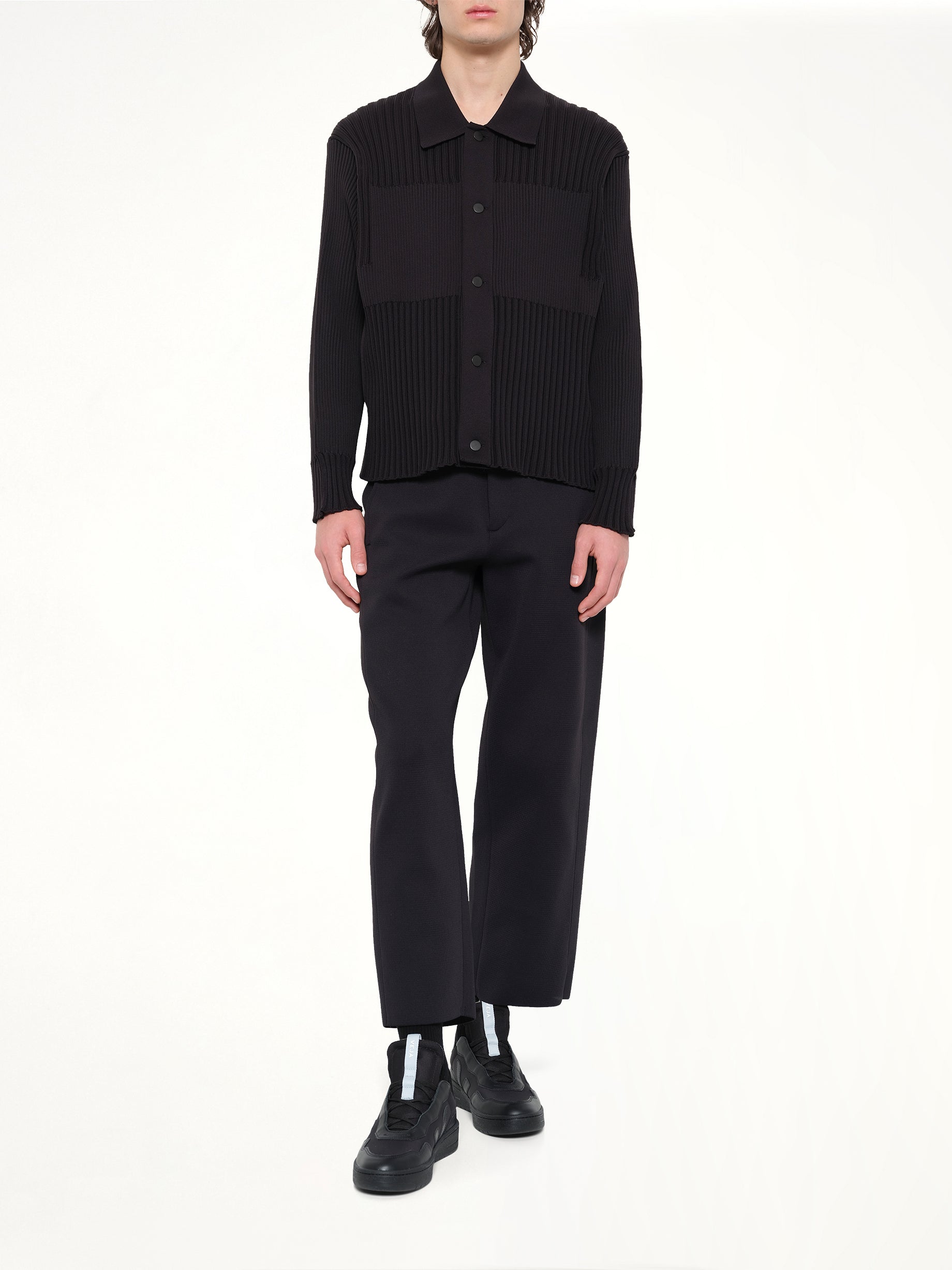 Fluted Shirt Collar Blouson in Black