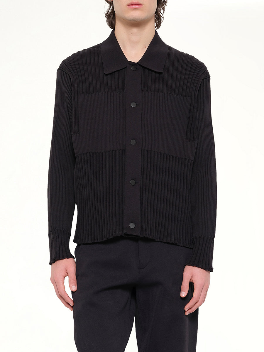 Fluted Shirt Collar Blouson in Black
