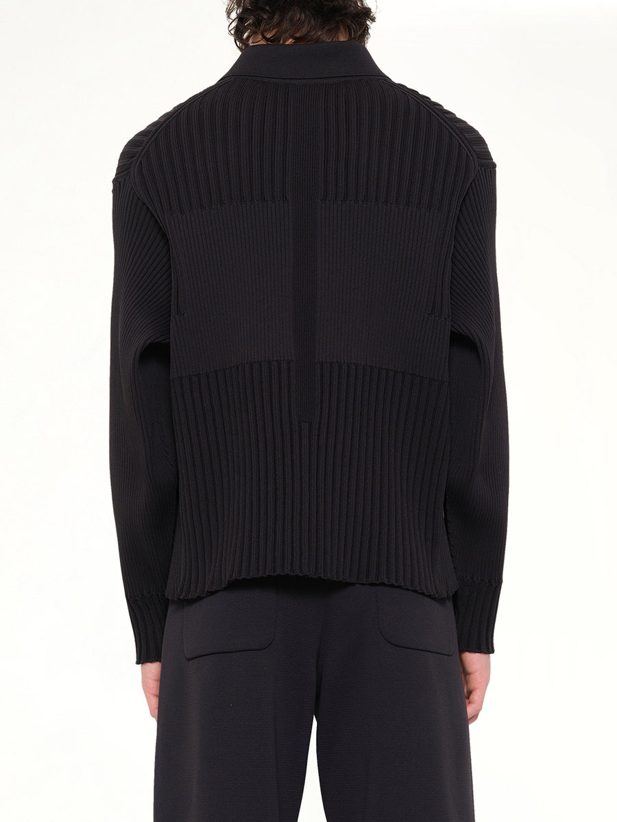 Fluted Shirt Collar Blouson in Black