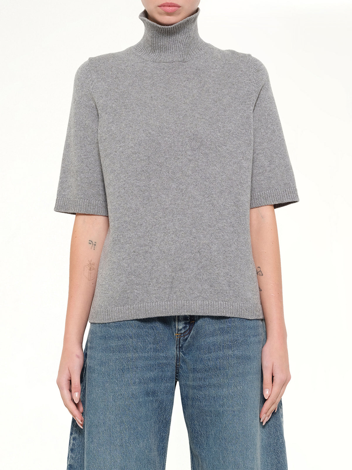 Light Cashmere Highneck Jumper in Heather Grey