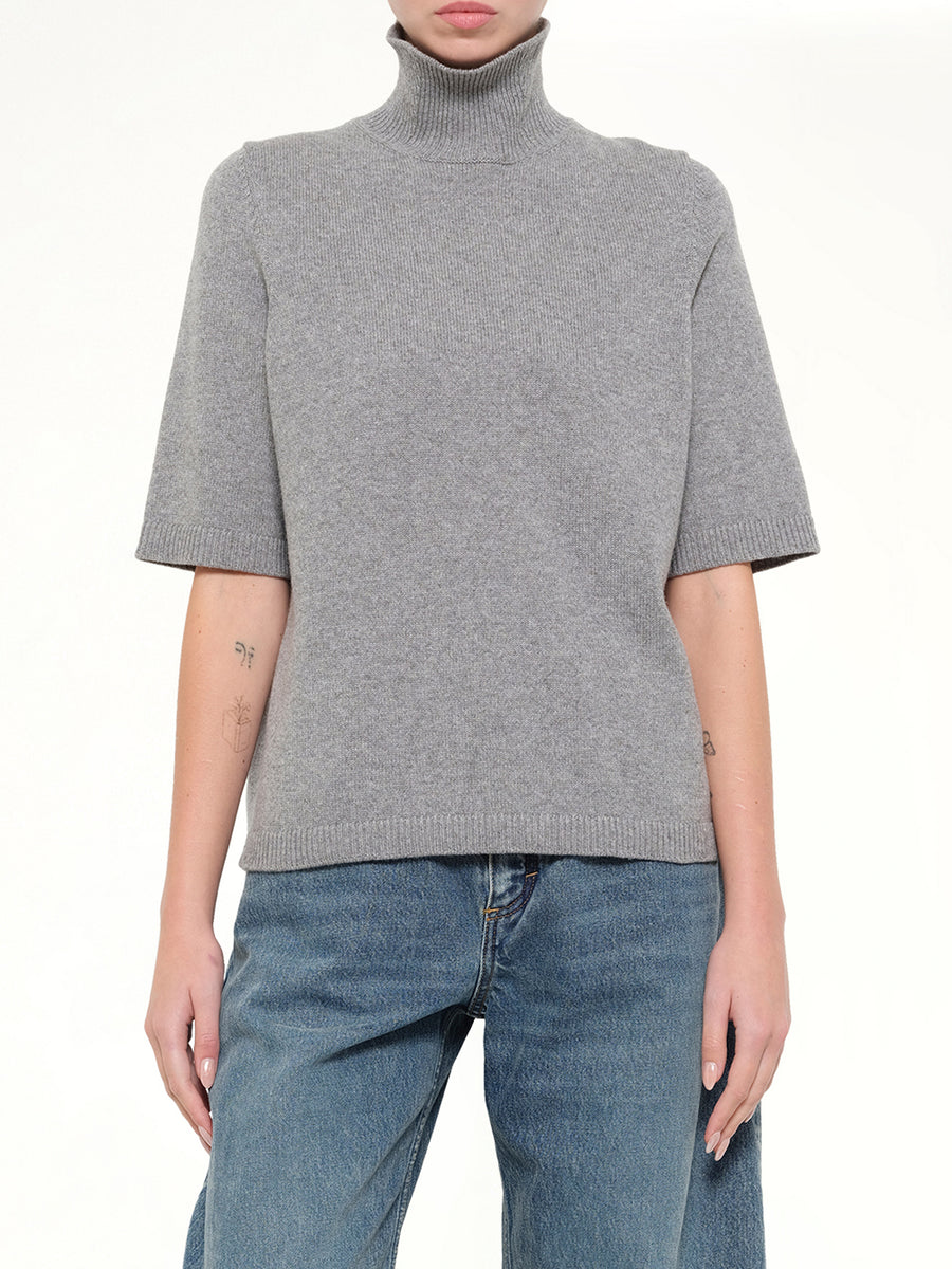 Light Cashmere Highneck Jumper in Heather Grey