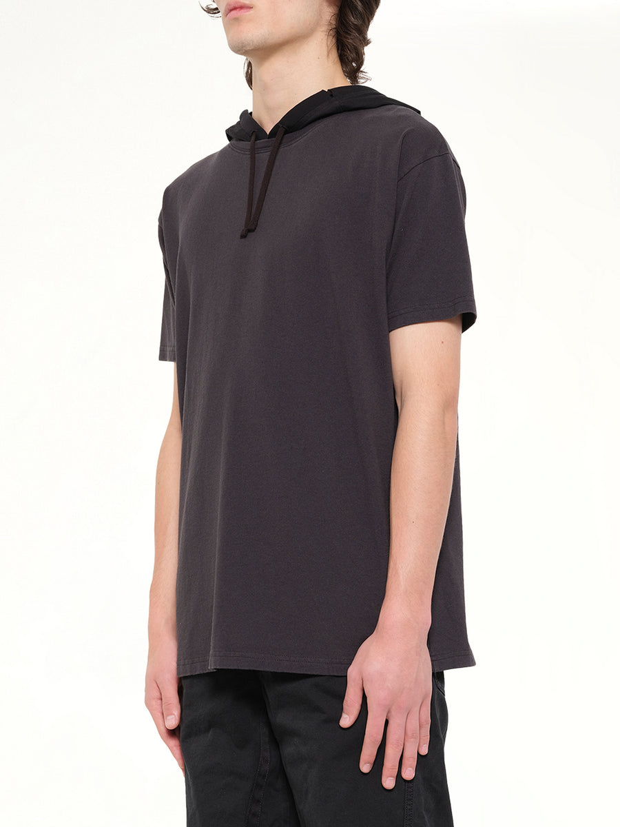 Hooded T-Shirt in Washed Black