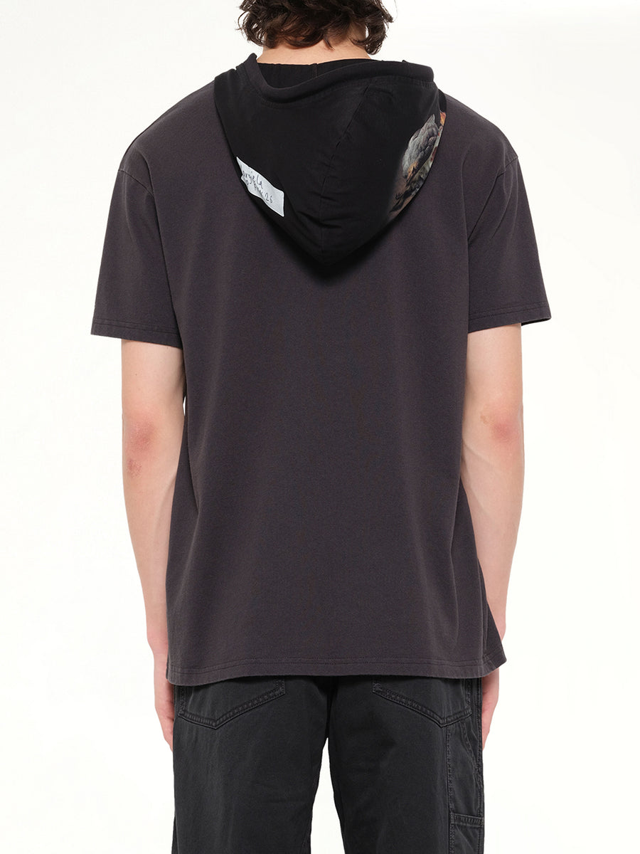 Hooded T-Shirt in Washed Black