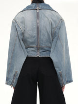 Raw Denim Layered Jacket in Faded Blue