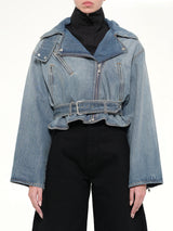 Raw Denim Layered Jacket in Faded Blue
