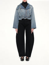 Raw Denim Layered Jacket in Faded Blue