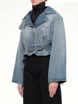 Raw Denim Layered Jacket in Faded Blue