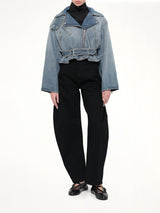 Raw Denim Layered Jacket in Faded Blue
