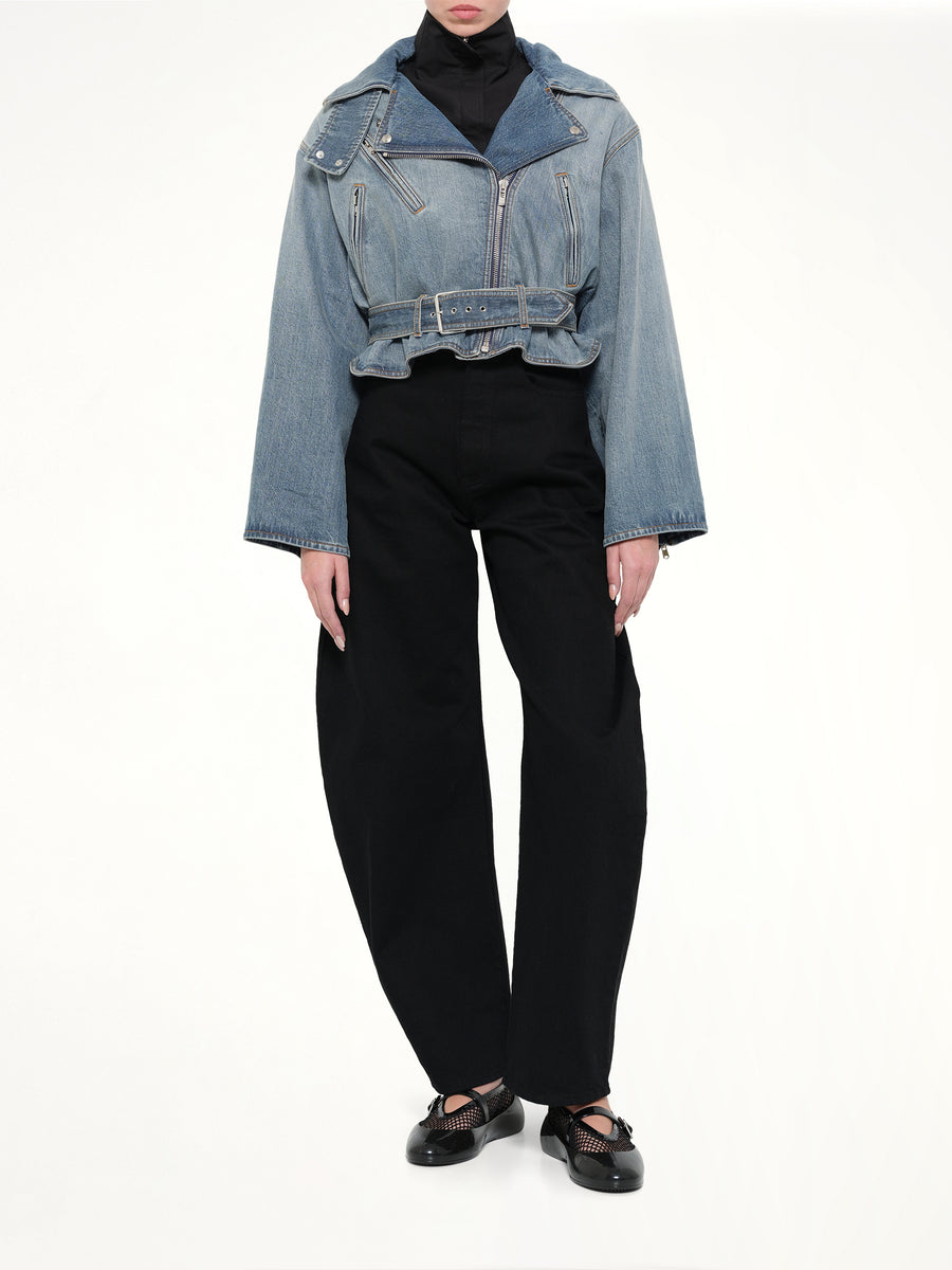 Raw Denim Layered Jacket in Faded Blue