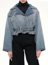 Raw Denim Layered Jacket in Faded Blue