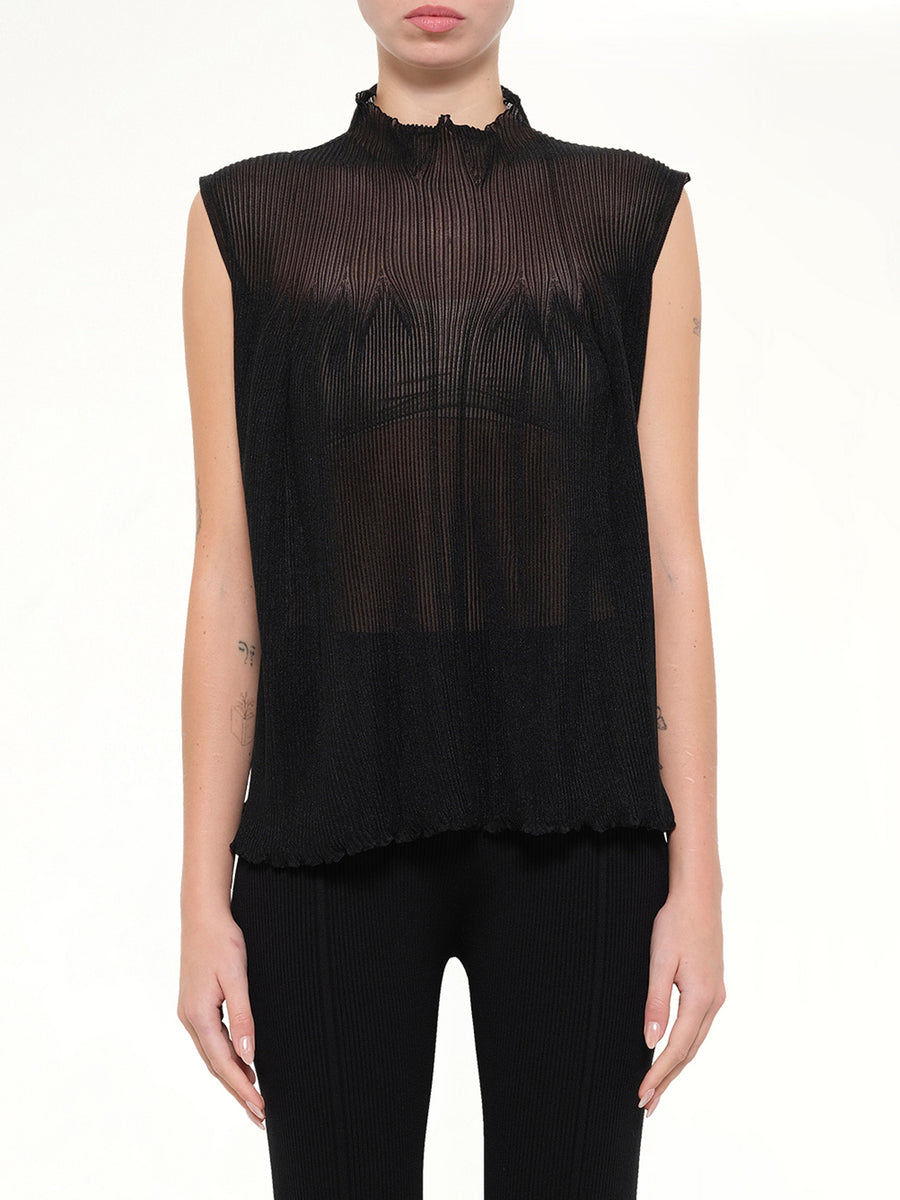 Hypha Lucent Glitter Sleeveless Bust Flare Top in Black