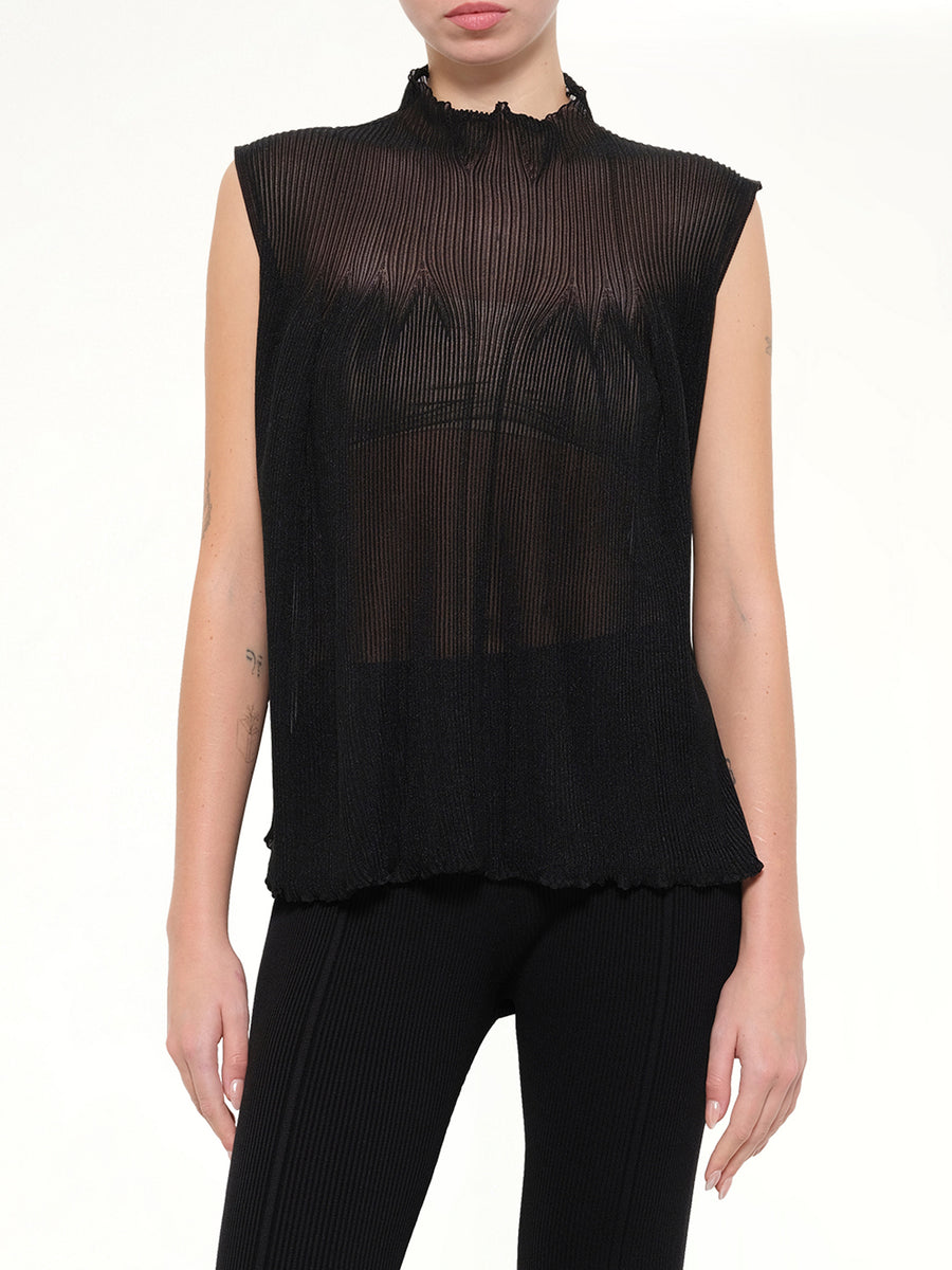Hypha Lucent Glitter Sleeveless Bust Flare Top in Black