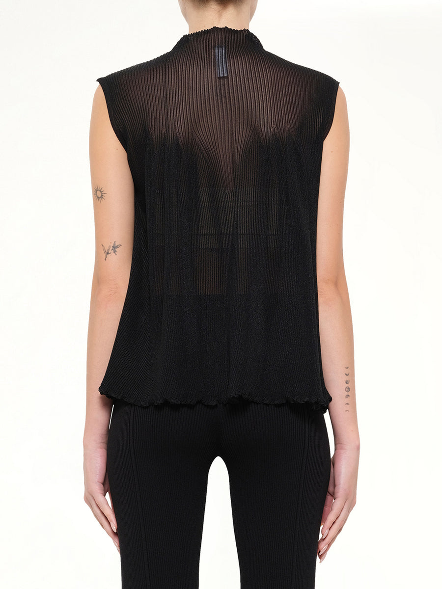 Hypha Lucent Glitter Sleeveless Bust Flare Top in Black