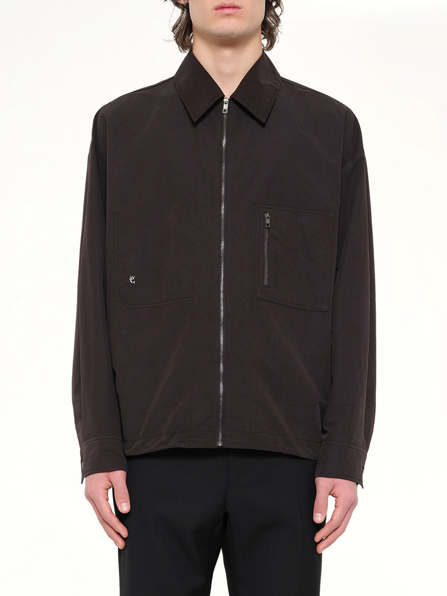 Cotton Nylon Zip Shirt in Black