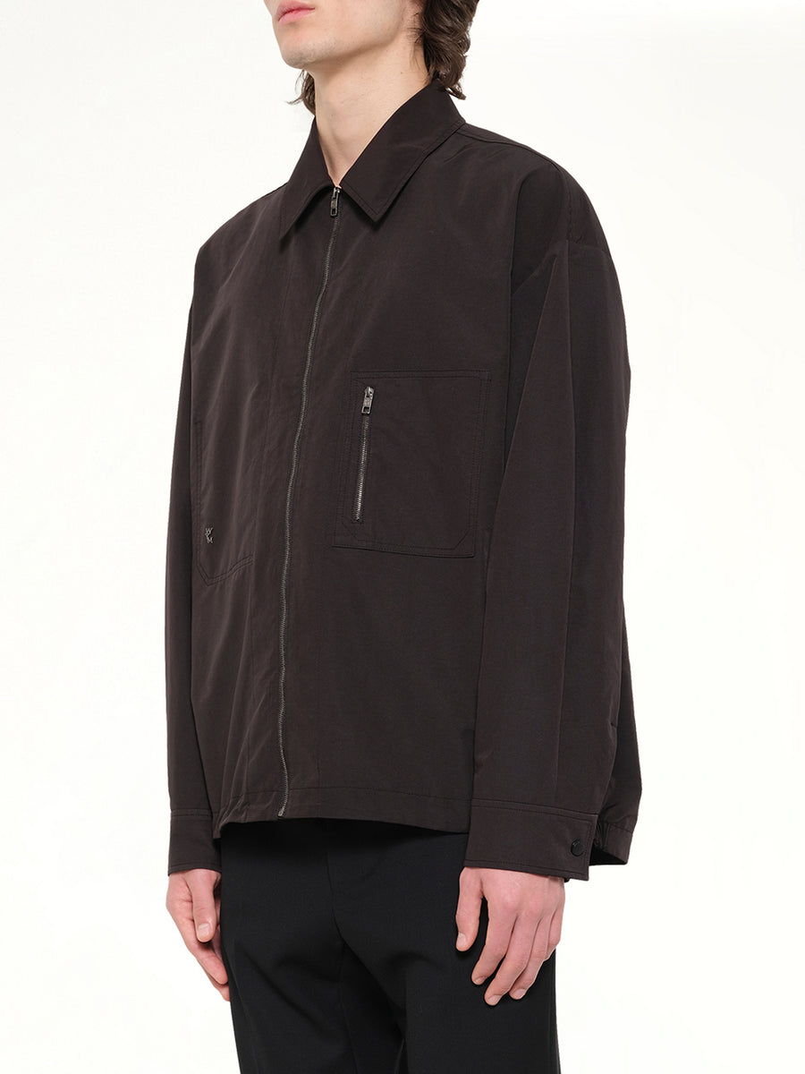 Cotton Nylon Zip Shirt in Black