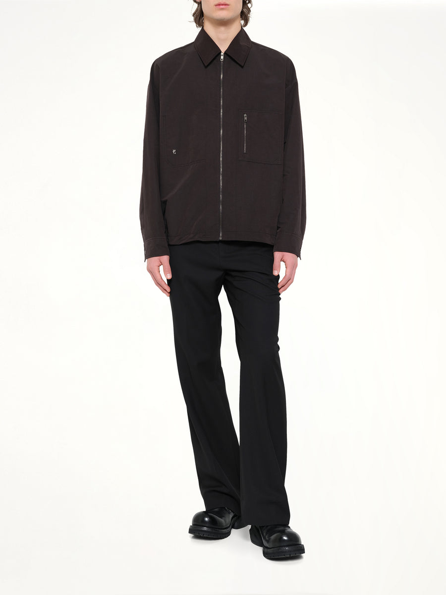 Cotton Nylon Zip Shirt in Black