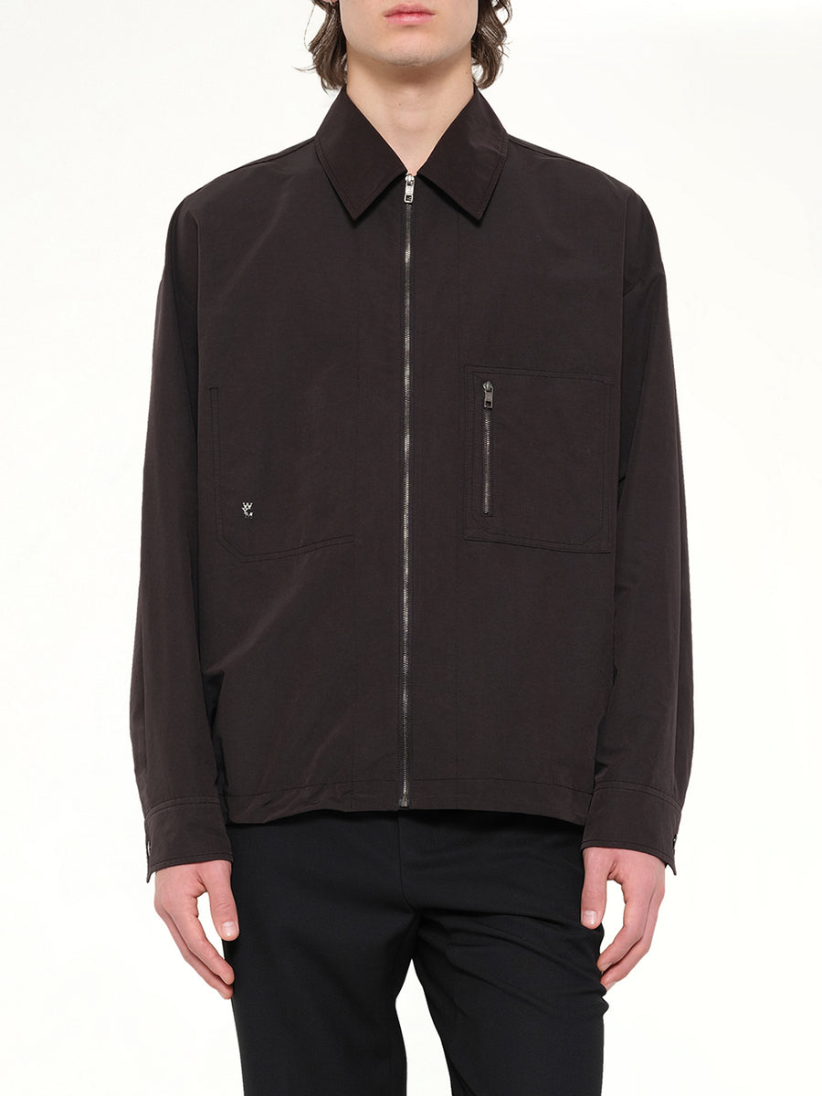 Cotton Nylon Zip Shirt in Black