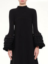 Pottery Swell Glitter Long Bell Sleeve Flare Mini Dress in Black