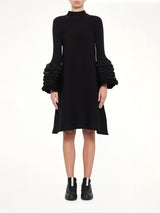 Pottery Swell Glitter Long Bell Sleeve Flare Mini Dress in Black