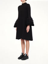 Pottery Swell Glitter Long Bell Sleeve Flare Mini Dress in Black