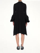 Pottery Swell Glitter Long Bell Sleeve Flare Mini Dress in Black