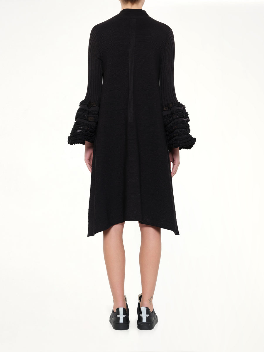 Pottery Swell Glitter Long Bell Sleeve Flare Mini Dress in Black