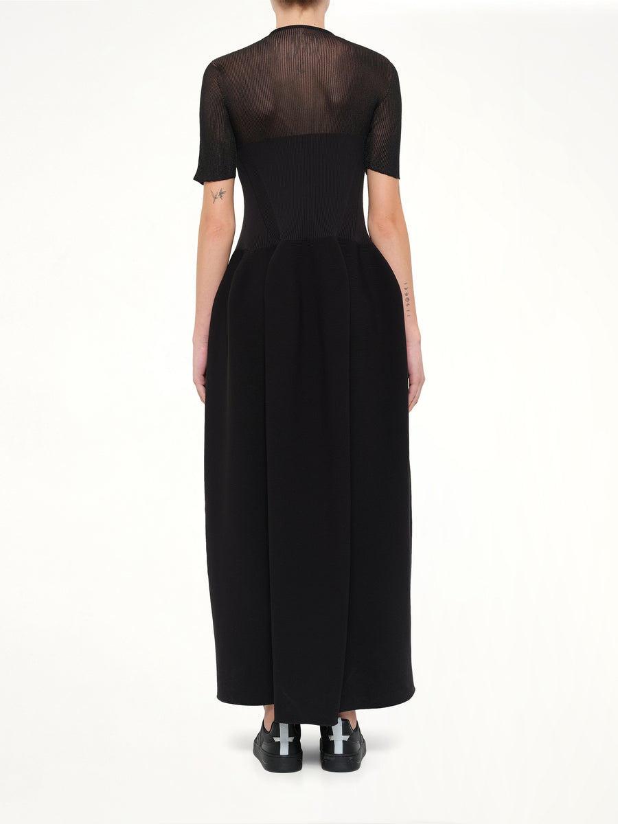 Pottery Lucent Decolletage Short Sleeve Dress in Black