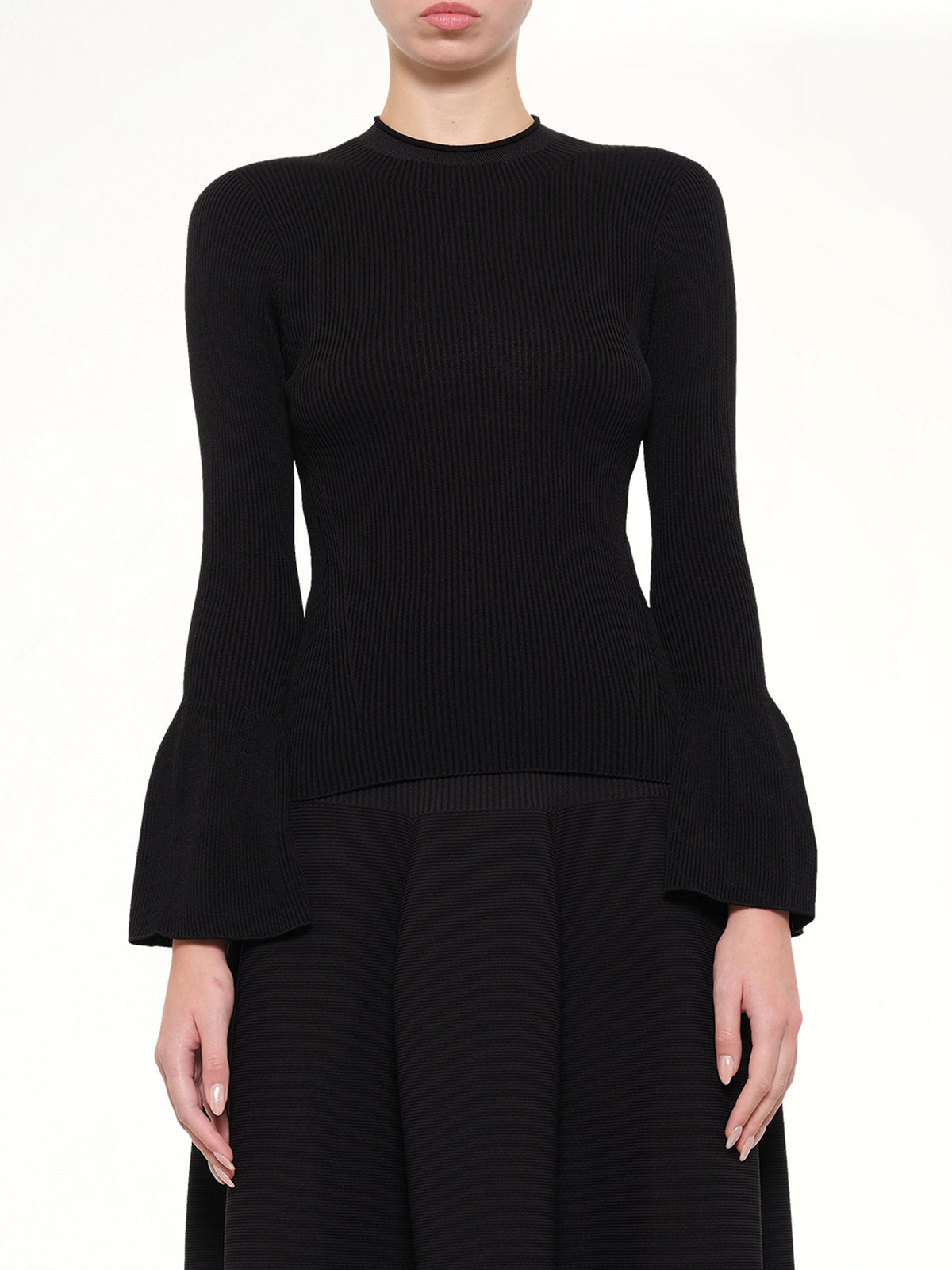 Soft Portrait Long Bell Sleeve Top in Black