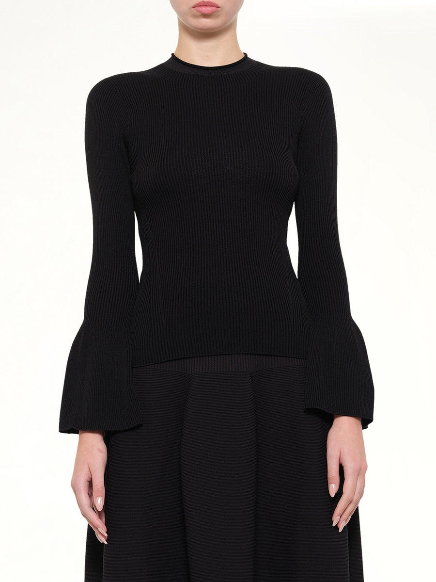 Soft Portrait Long Bell Sleeve Top in Black