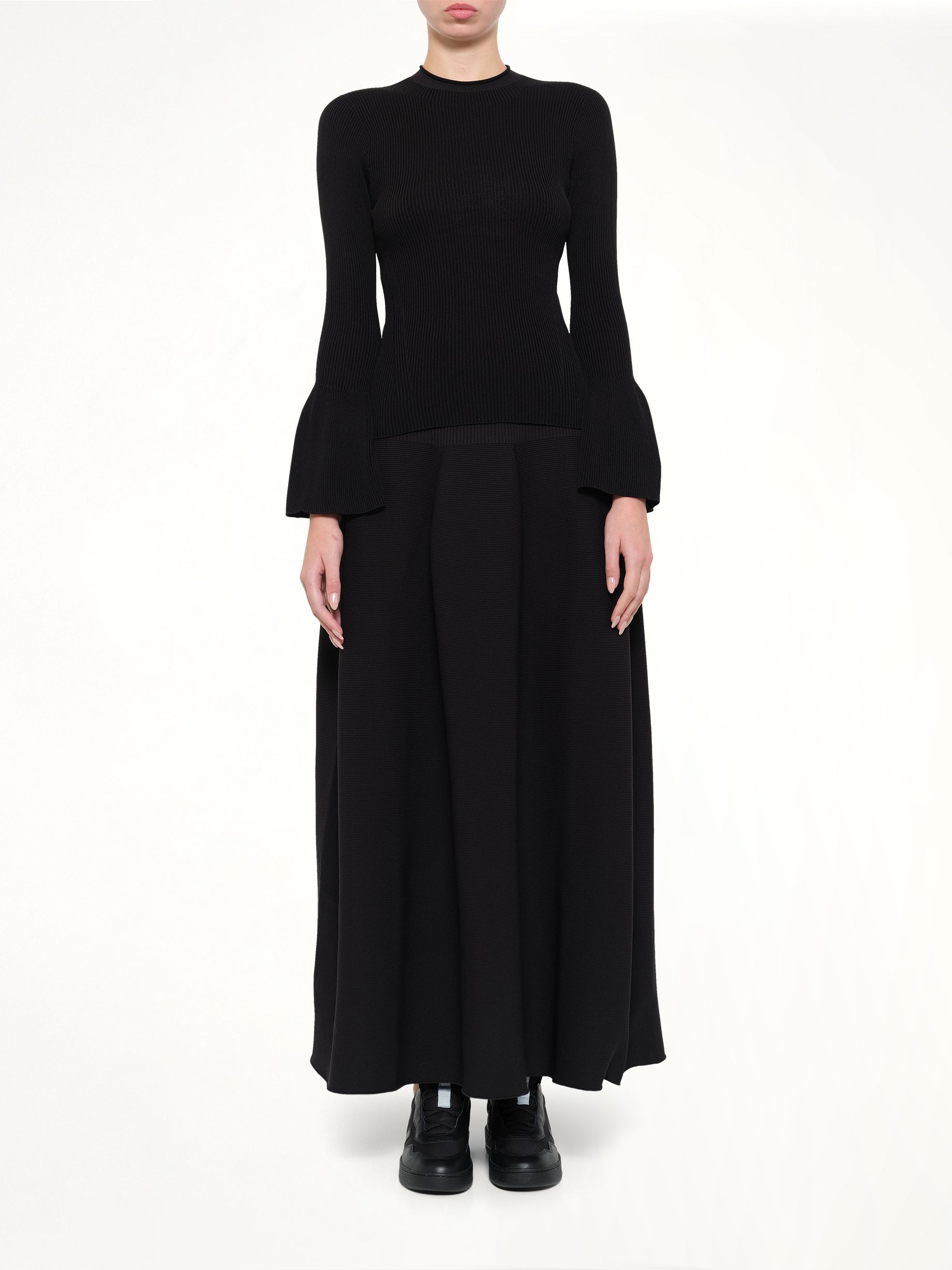 Soft Portrait Long Bell Sleeve Top in Black
