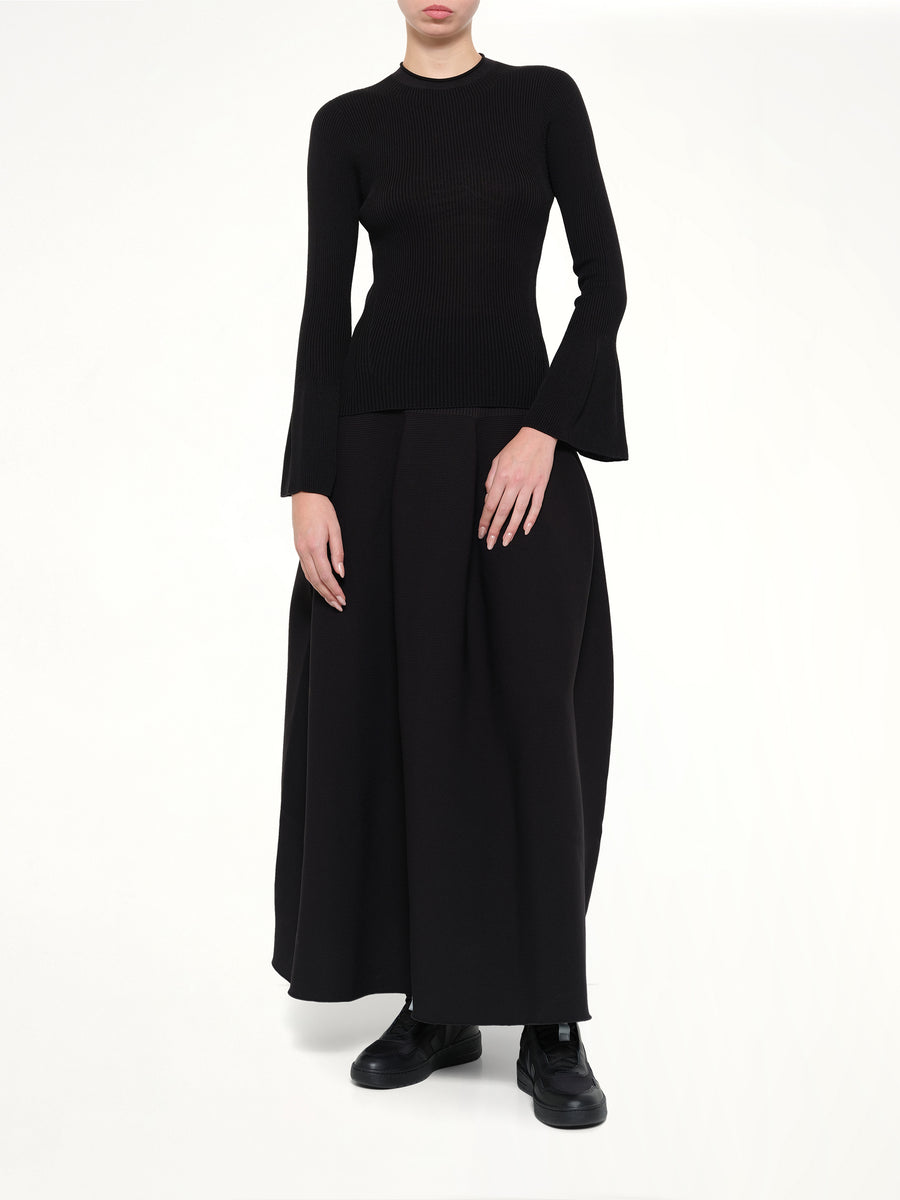 Soft Portrait Long Bell Sleeve Top in Black