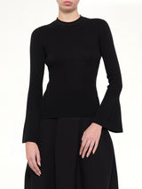 Soft Portrait Long Bell Sleeve Top in Black