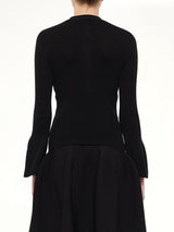 Soft Portrait Long Bell Sleeve Top in Black