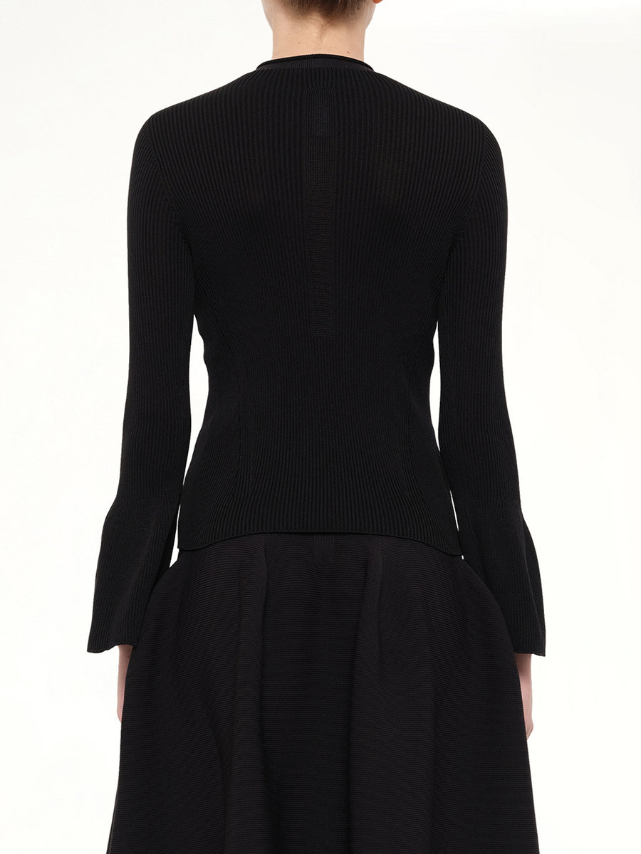 Soft Portrait Long Bell Sleeve Top in Black